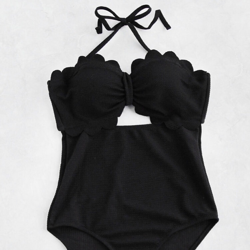 Scallop Trimmed Halter Swimsuit